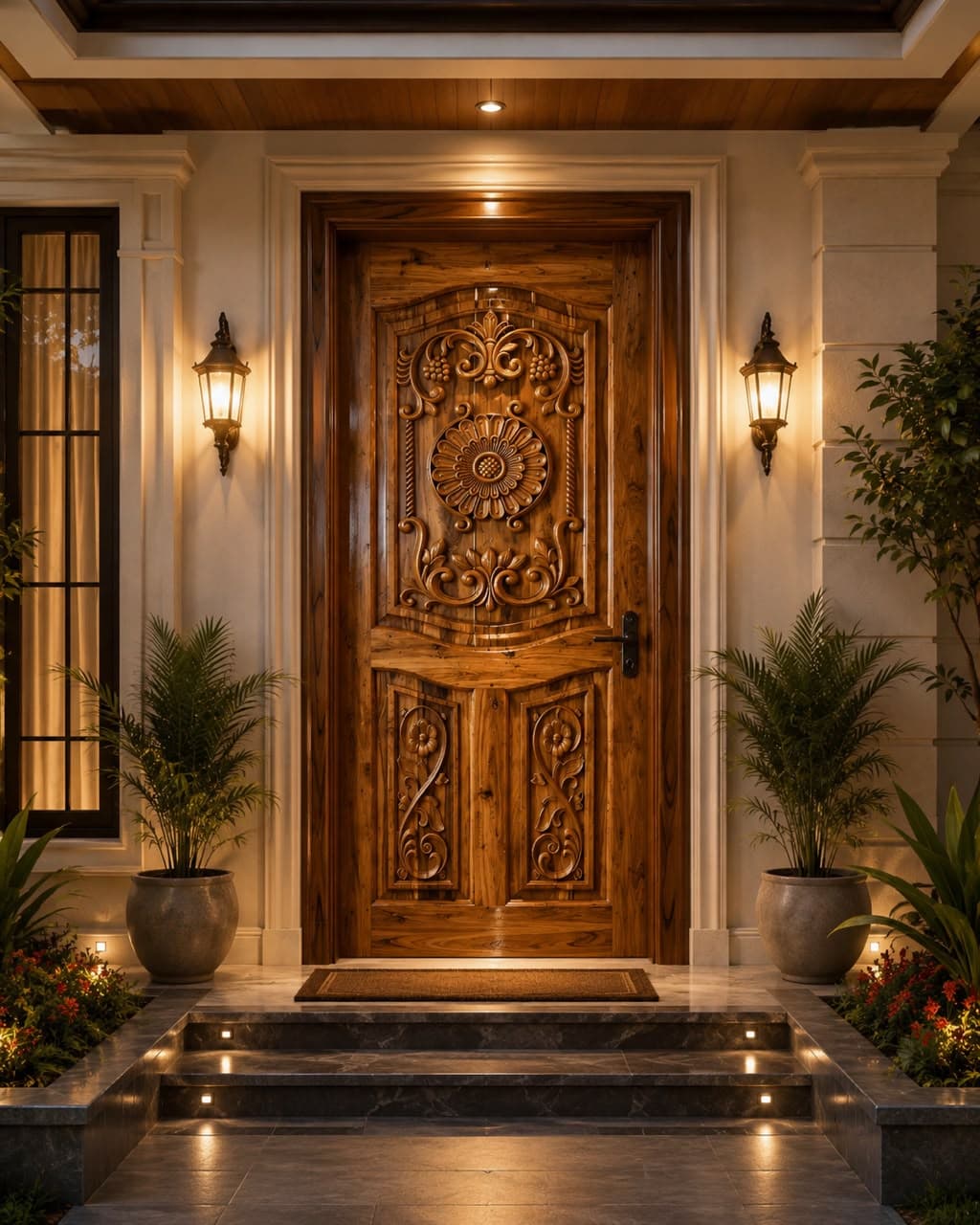 Hand-Carved Teak Entrance Door