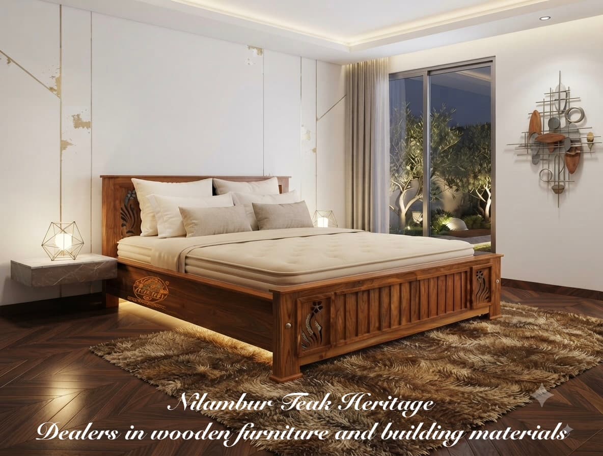 Artisan Solid Wood Cot with Floral Cut-Out Carved Columns