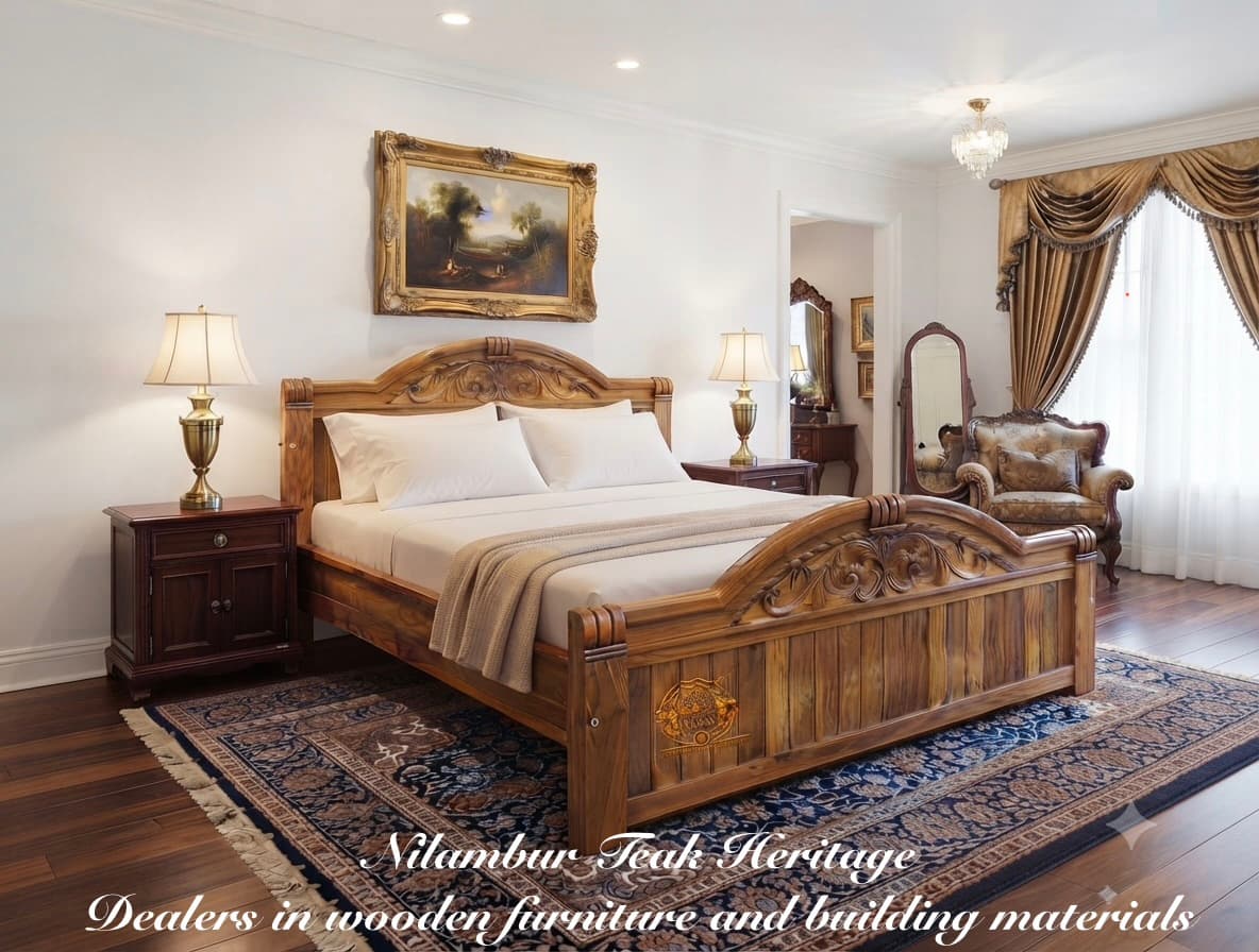Royal Crown Solid Wood Carved Cot with Ornate Headboard and Footboard
