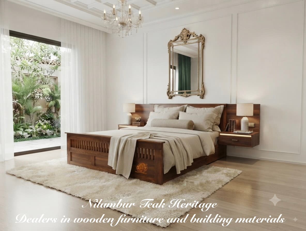 Regal Slatted Solid Wood Cot with Integrated Backlit Nightstands