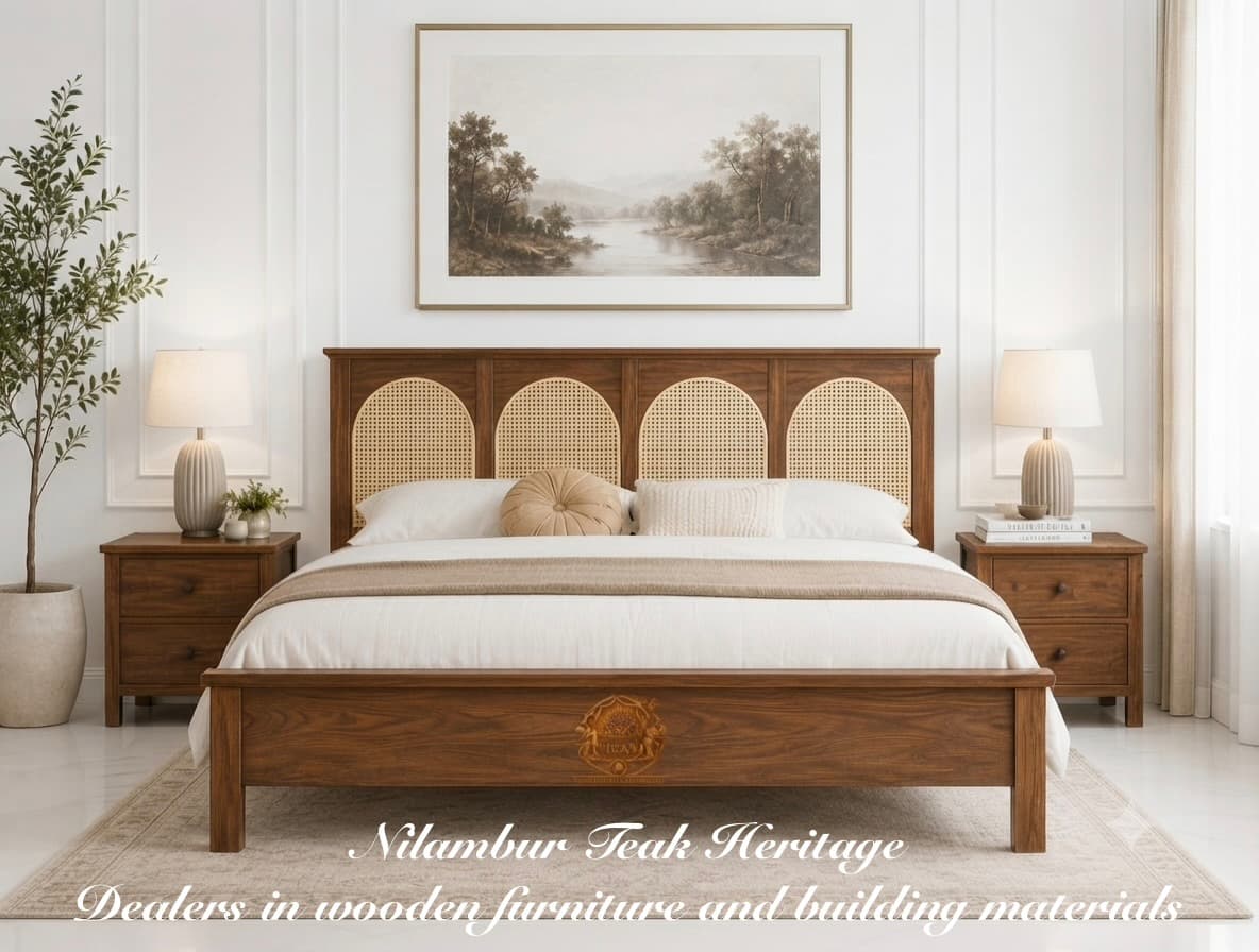 Arched Cane Paneled Solid Wood Cot