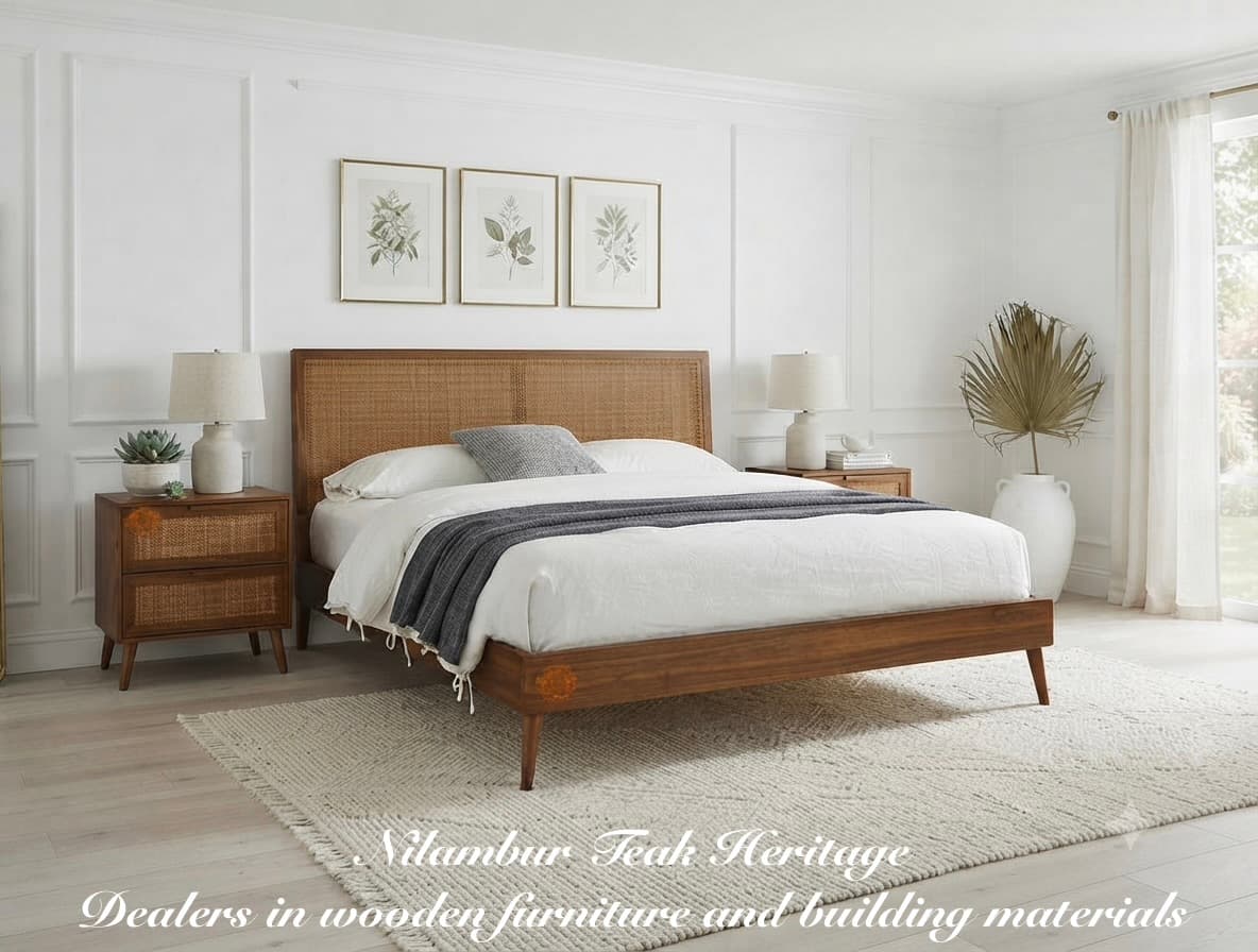 Cane Inset Solid Wood Platform Cot with Tapered Legs