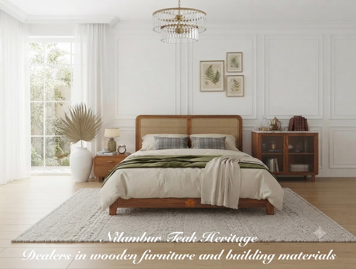 Dual-Panel Cane Inset Solid Wood Platform Cot