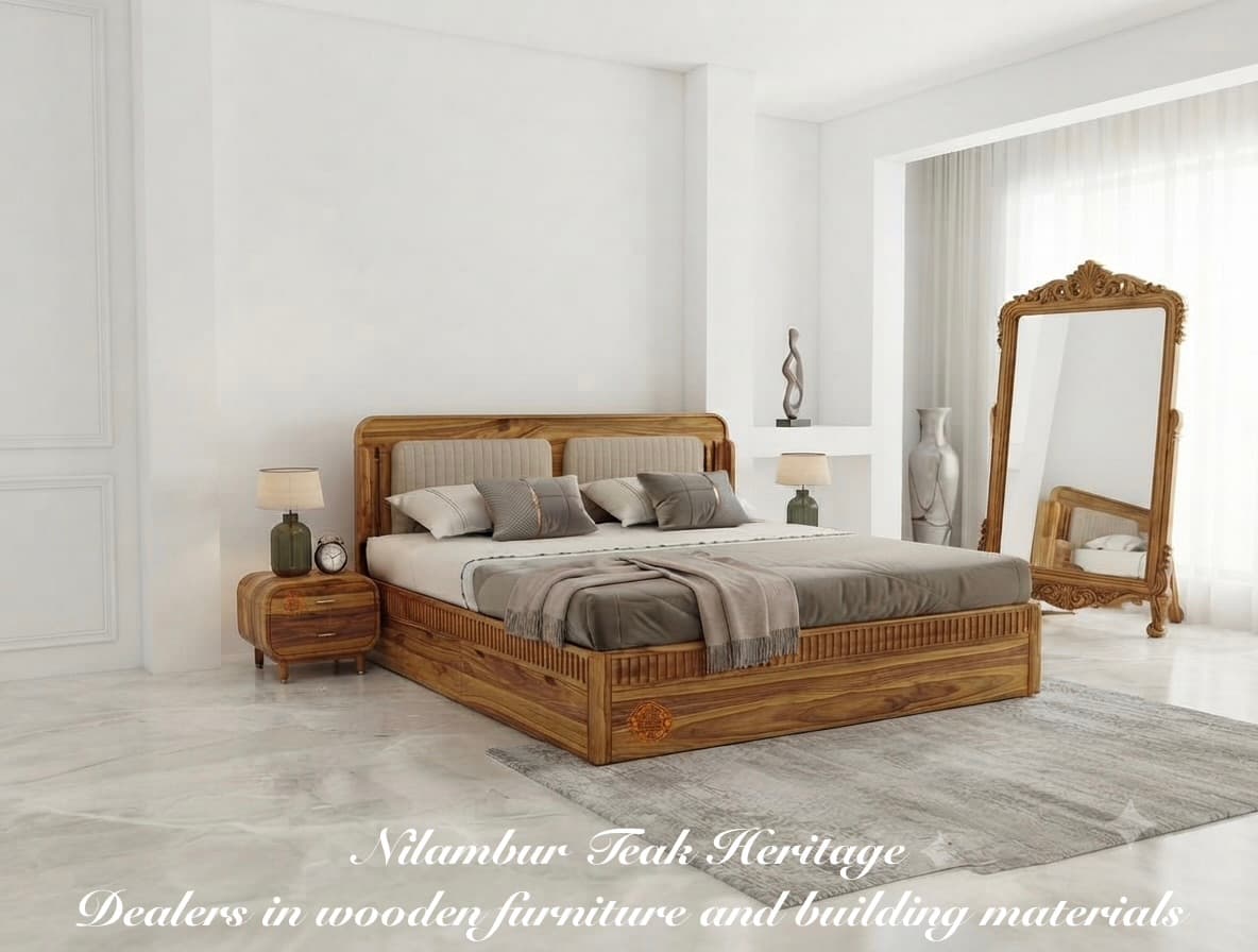 Upholstered Paneled Solid Wood Storage Cot