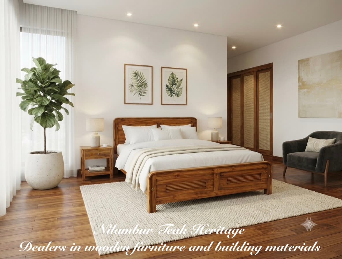 Rounded-Corner Slatted Solid Wood Cot with Footboard