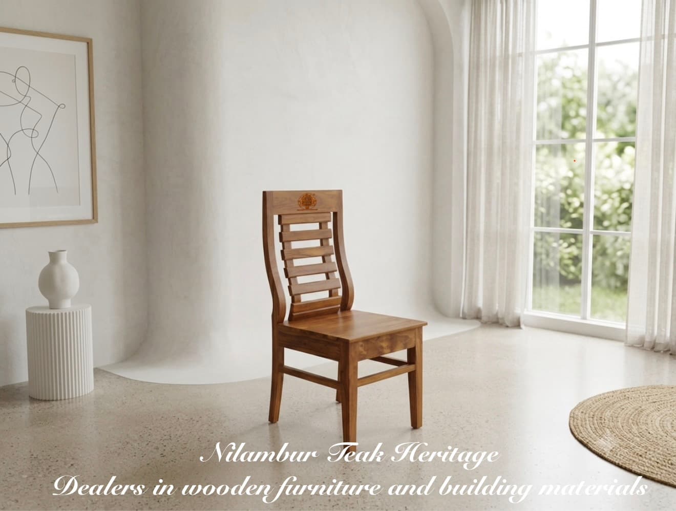 Curved-Frame Slatted Dining Chair