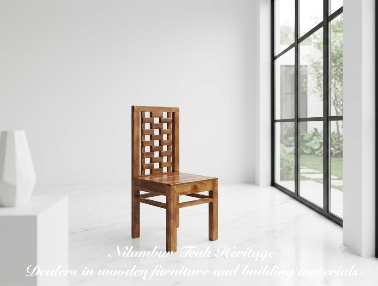 Interlocked Block-Pattern Solid Wood Dining Chair