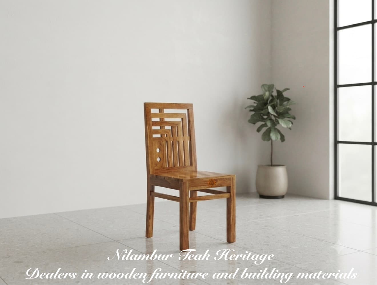 Geometric Nested-Panel Solid Wood Dining Chair, MPN-CH10