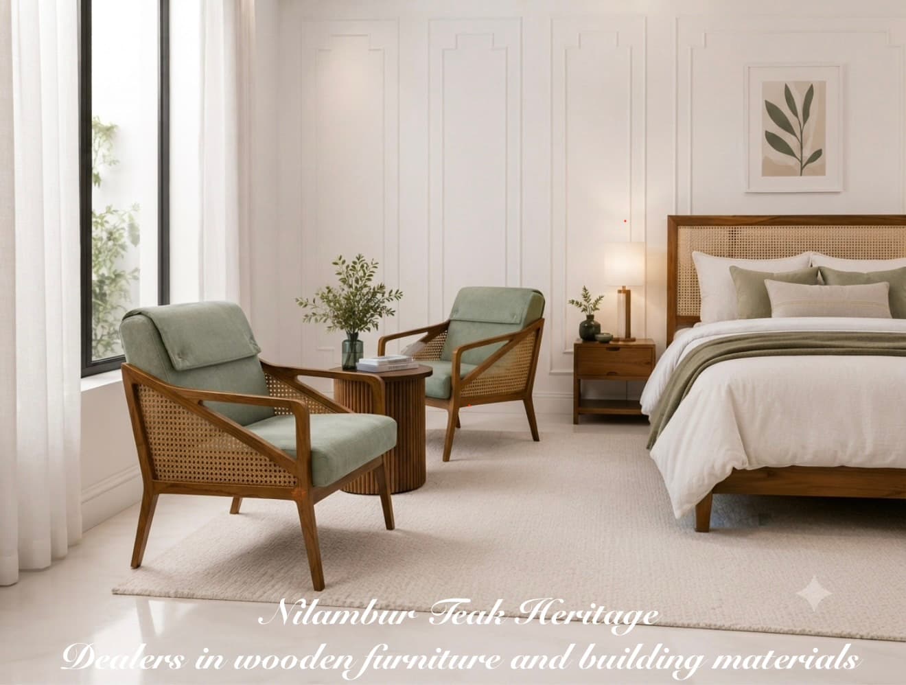 Cane-Panel Upholstered Bedroom Armchair, MPN-CHP07