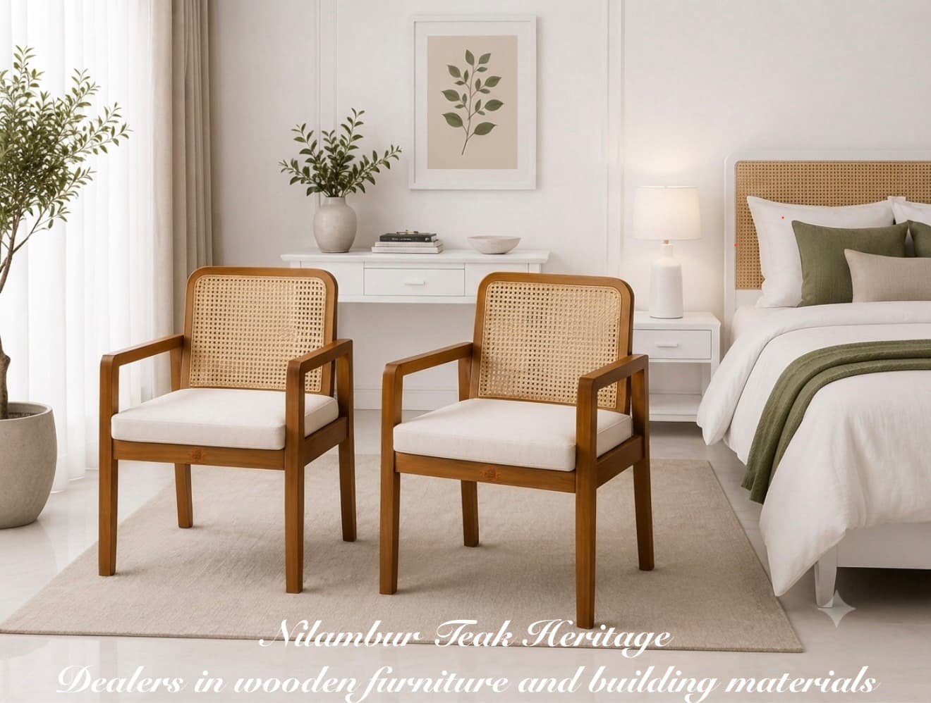 Cane-Back Upholstered Bedroom Armchair, MPN-CHP10