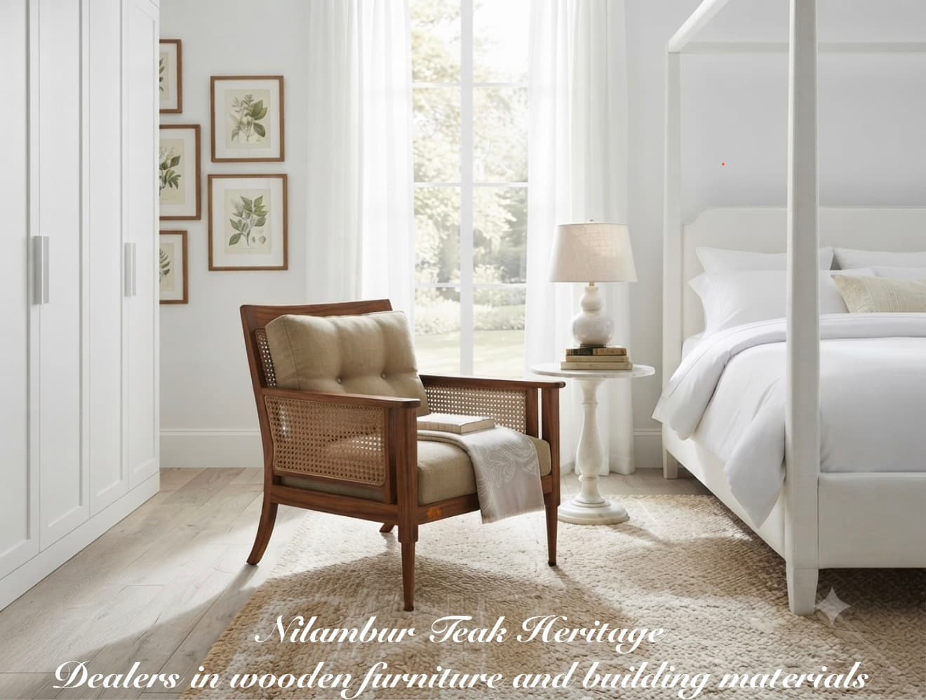 Cane-Panel Tufted Bedroom Armchair