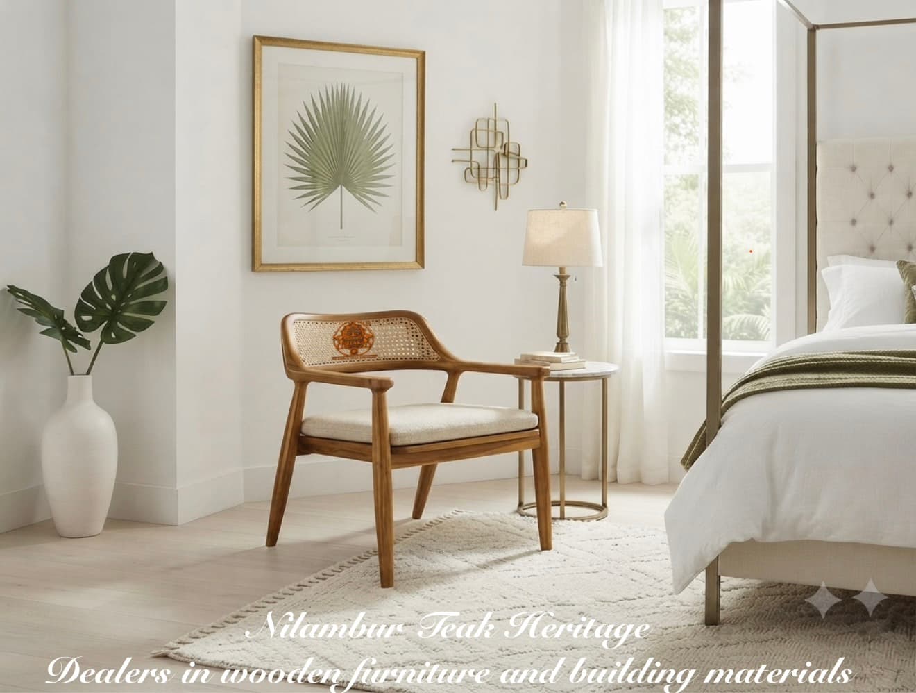Curved Cane-Back Bedroom Lounge Chair