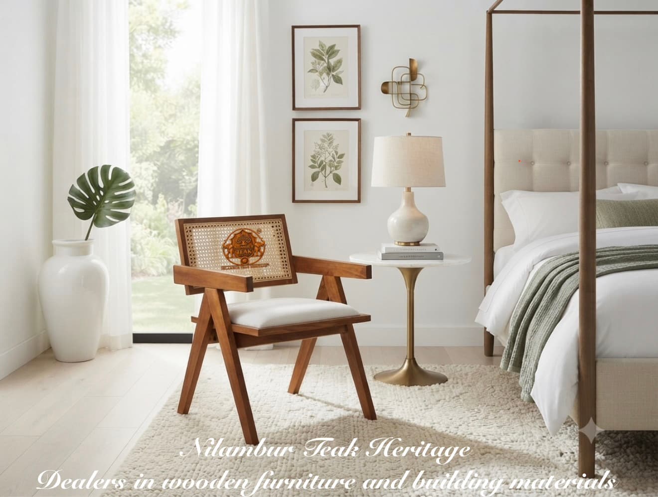 Cane-Back V-Leg Bedroom Armchair