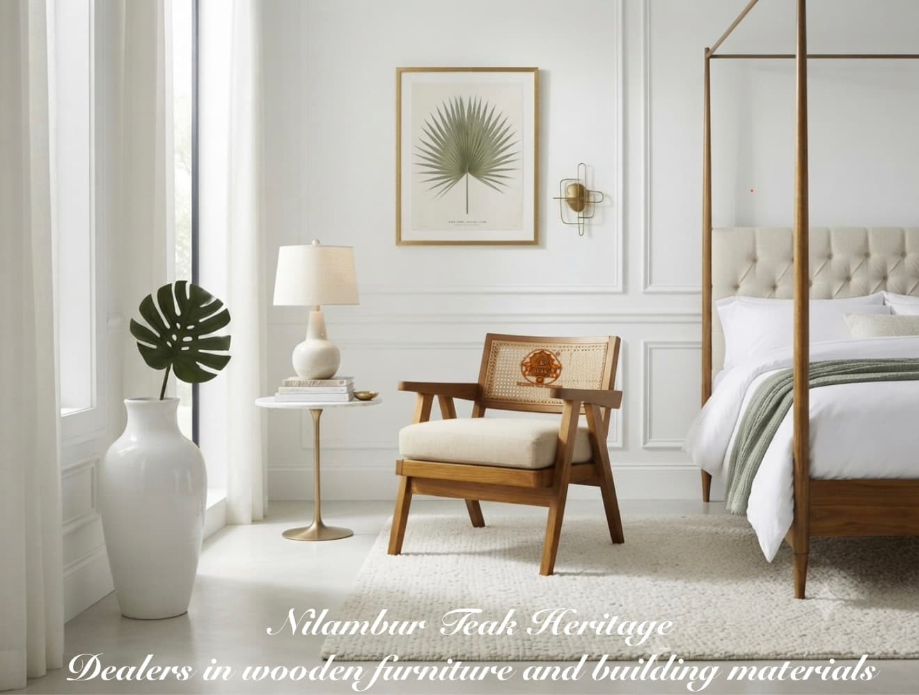 Cane-Back Sloped Arm Bedroom Lounge Chair