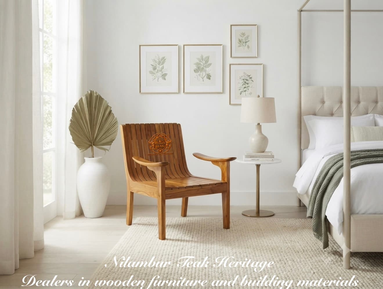 Slatted Sculpted-Arm Bedroom Lounge Chair