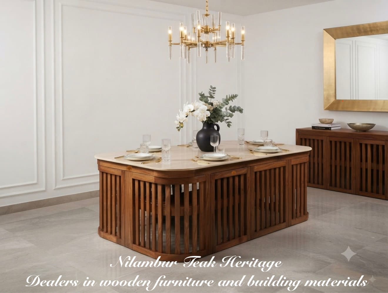 Symphony Nesting Solid Wood Dining Set with Integrated Slatted Seating