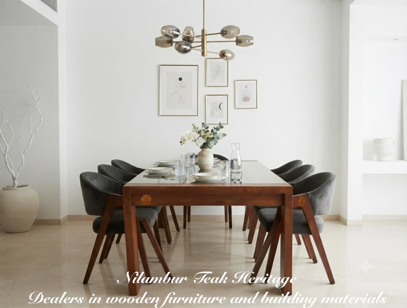 Aria Modern Solid Wood Dining Set with Upholstered Armchairs