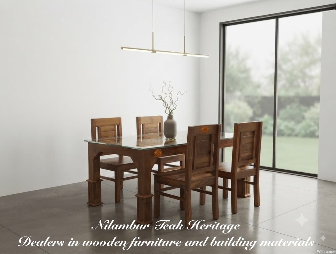 Legacy Solid Wood Dining Set with Glass Top and Paneled Chairs