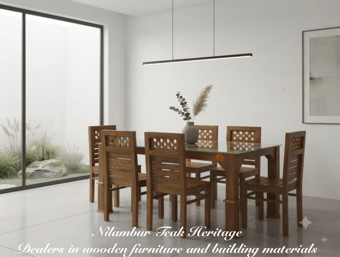 Artisan Dot-Back Solid Wood Dining Set with Glass Top