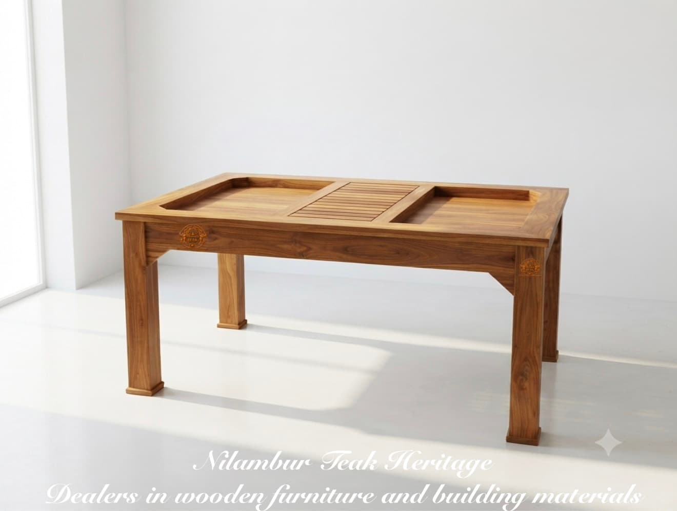 Harmony Recessed-Tray Solid Wood Dining Table