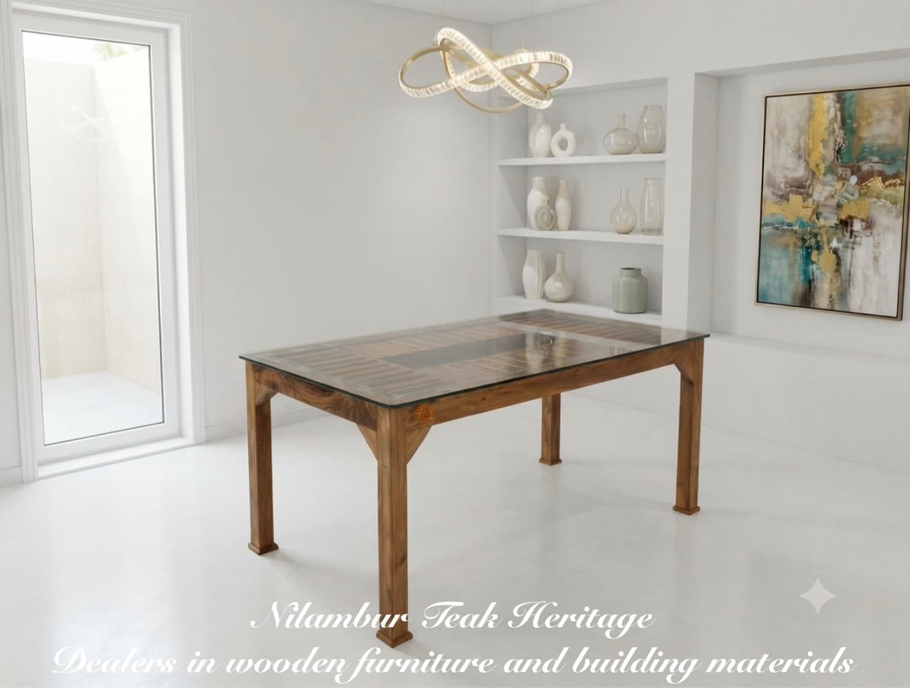 Vanguard Glass-Topped Solid Wood Dining Table