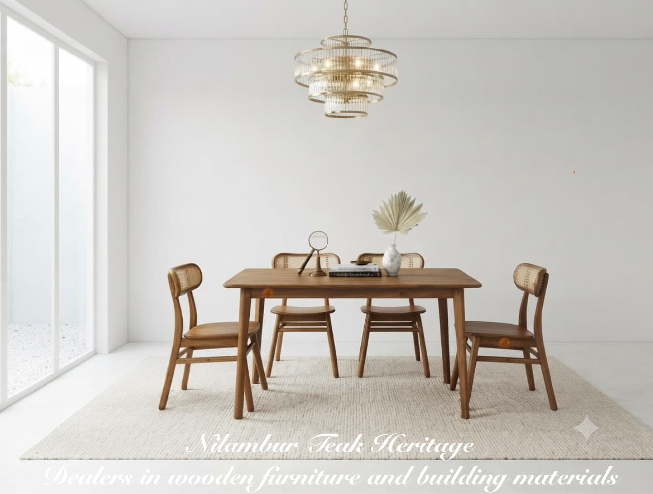 Boho-Chic Cane Back Solid Wood Dining Set