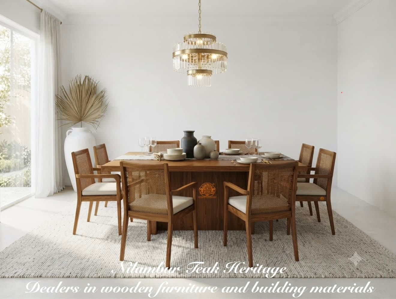 Aurelia Cane-Back Solid Wood Dining Set