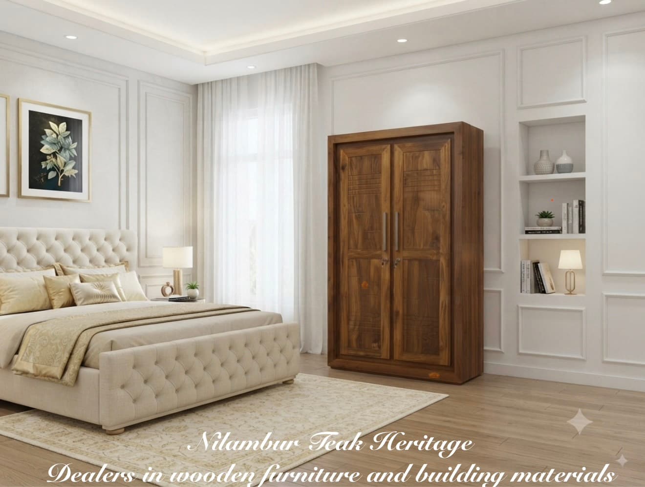 Aura Living Solid Teak Wood 2-Door Deep-Framed Wardrobe with Slatted Panels