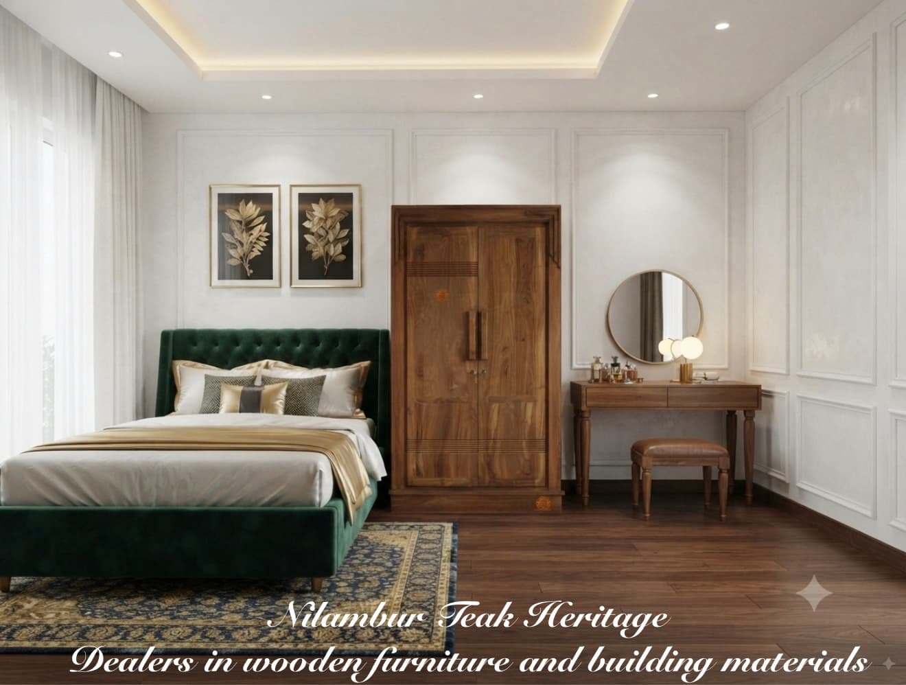 Aura Living Solid Teak Wood 2-Door Wardrobe and Round
