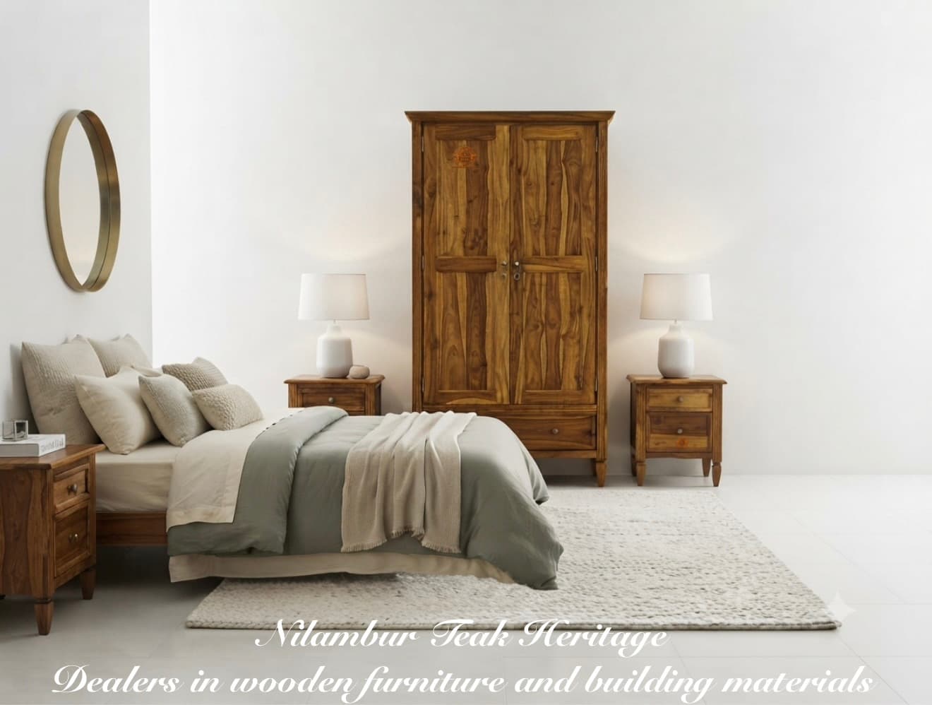 Aura Living Compact Colonial-Style Solid Teak 2-Door Wardrobe