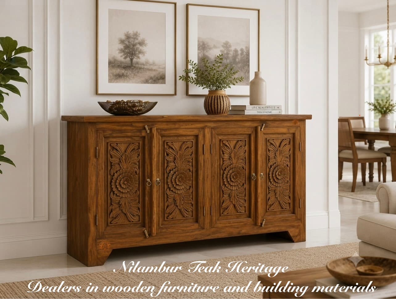 Sunburst Carved 4-Door Credenza