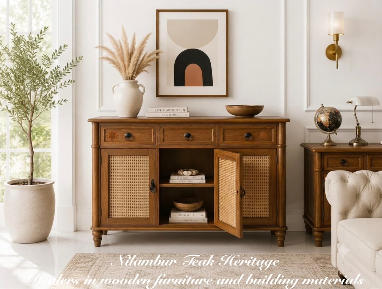 Hybrid Cane-Door Low Bookshelf & Credenza