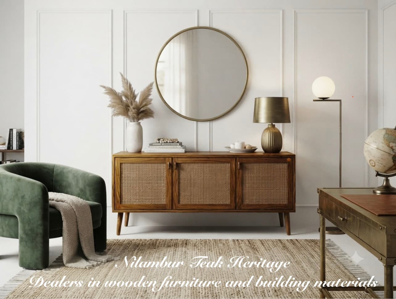 Mid-Century Cane-Panel 3-Door Credenza