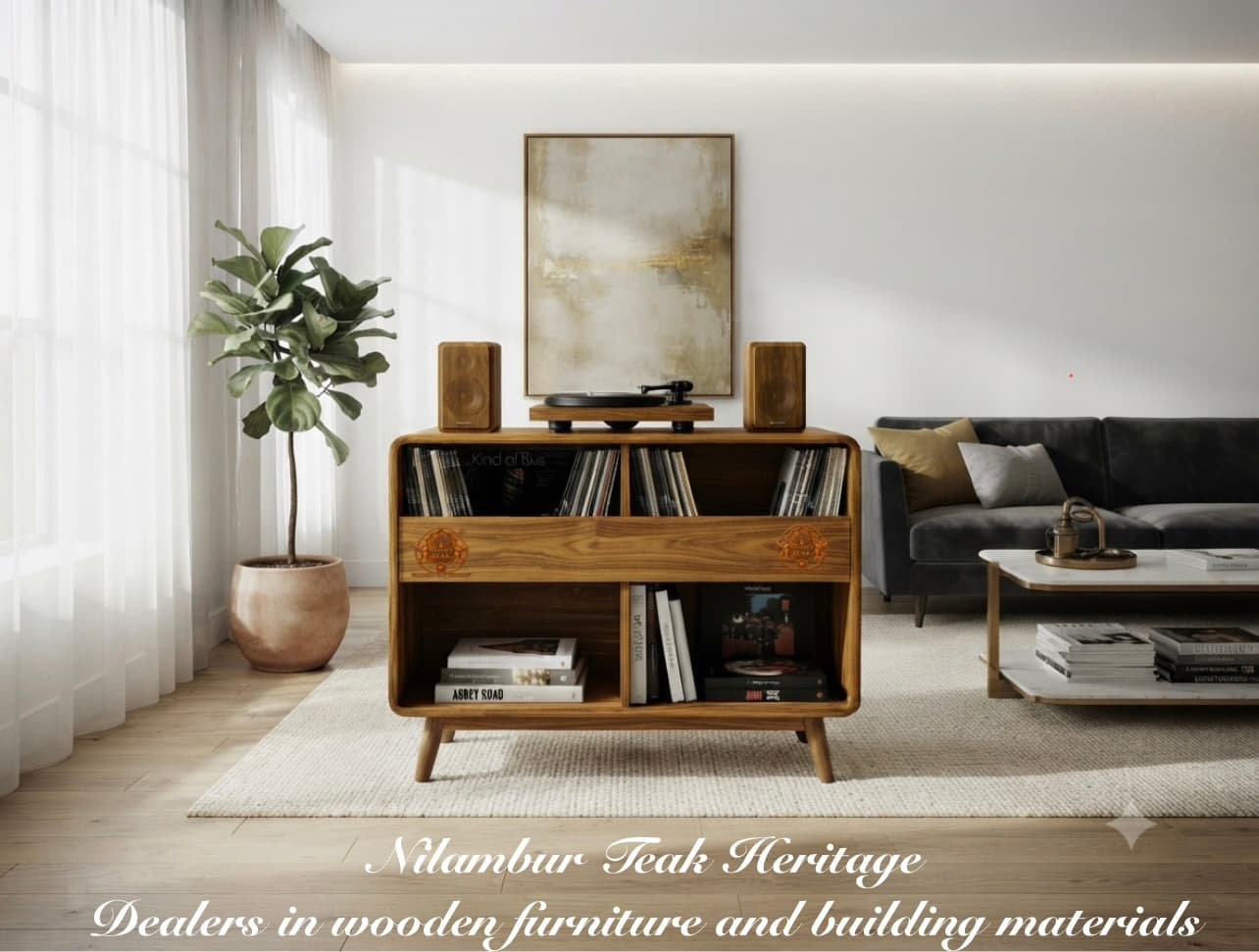 Curved-Edge Vinyl & Book Low Console