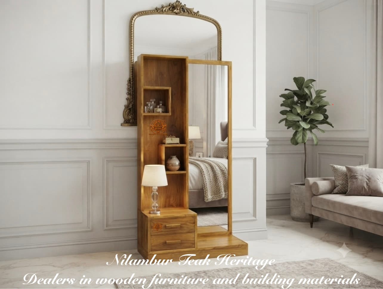 Bedroom Dressing Table with Full-Length Mirror and Storage Drawers