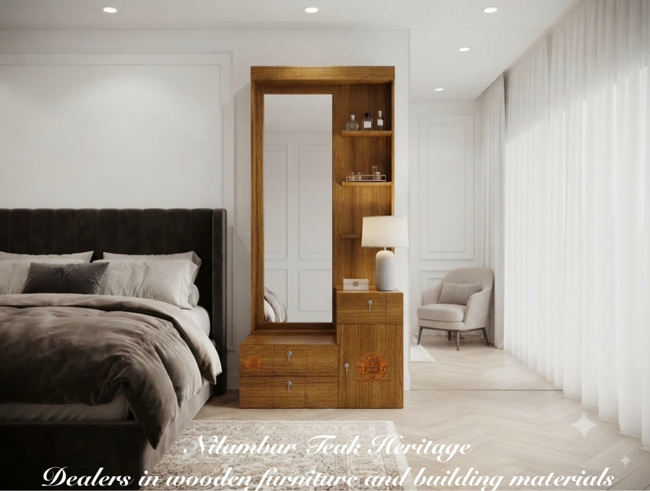 Contemporary Bedroom Dressing Table with Full-Length Mirror, Open Shelving, and Secure Storage Cabinets
