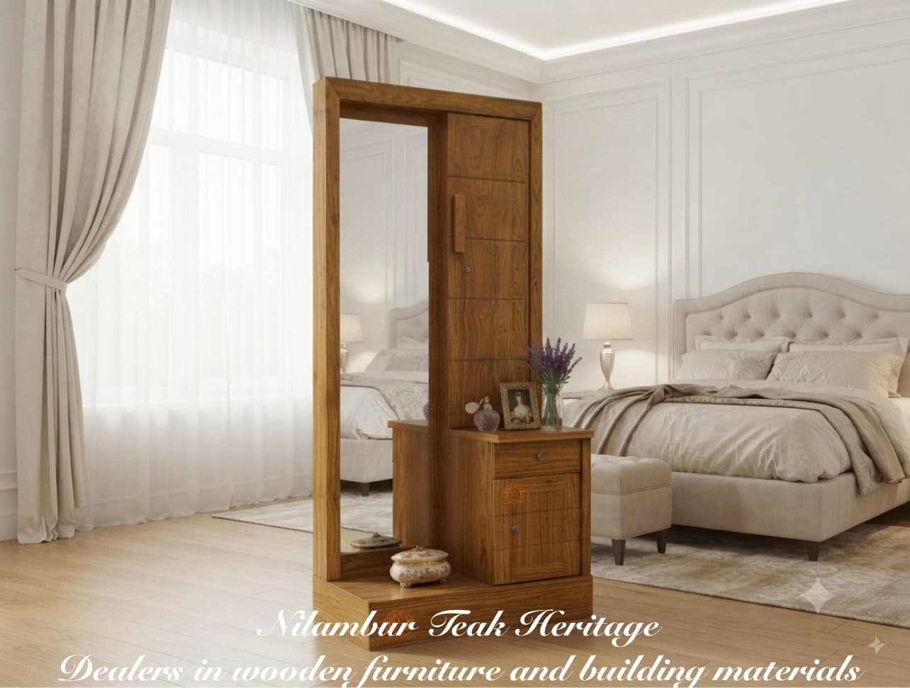 Compact Space-Saving Bedroom Dressing Table with Full-Length Mirror and Secure Cabinets