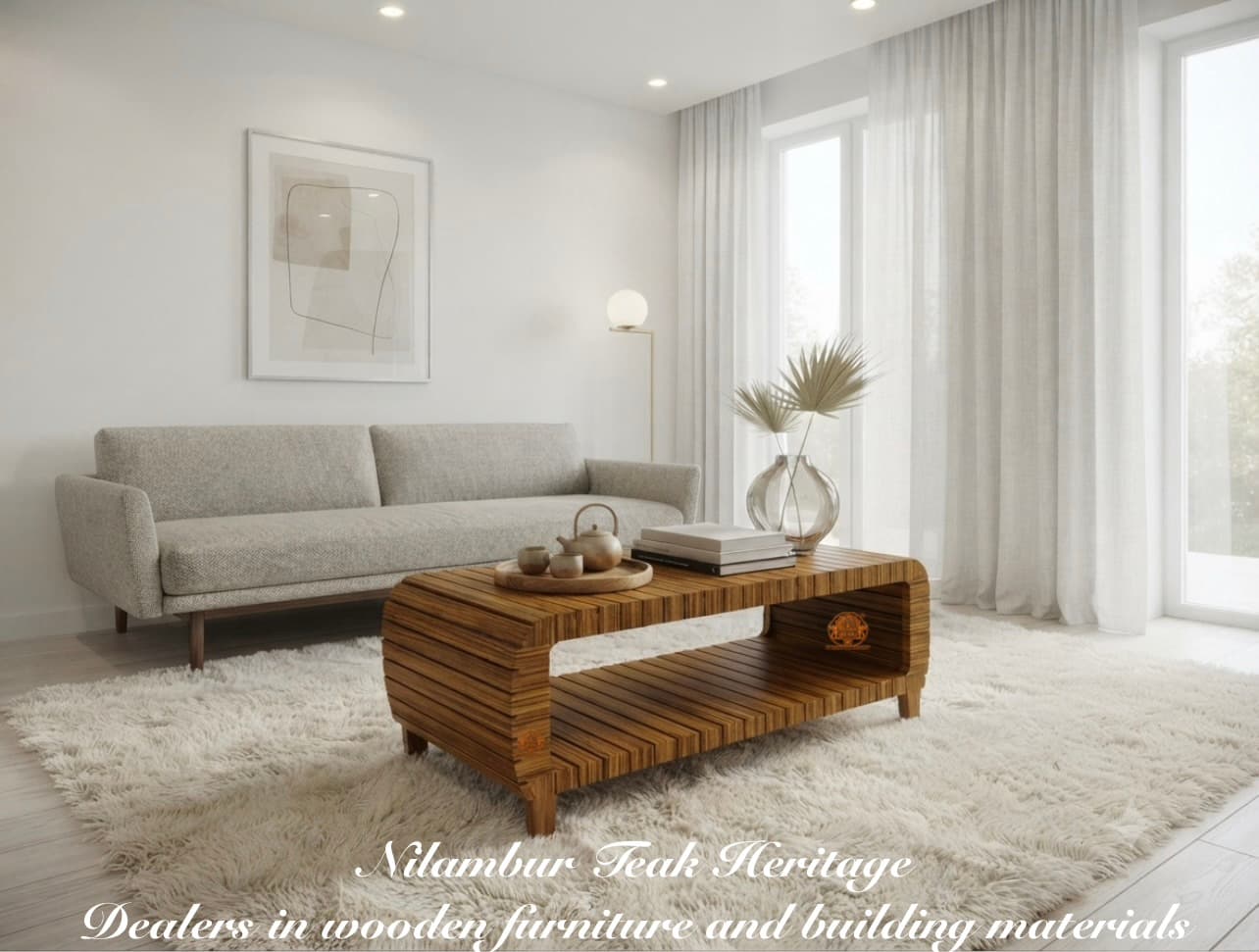 Fully Slatted Horizontal Wrap Solid Teak Wood Coffee Table