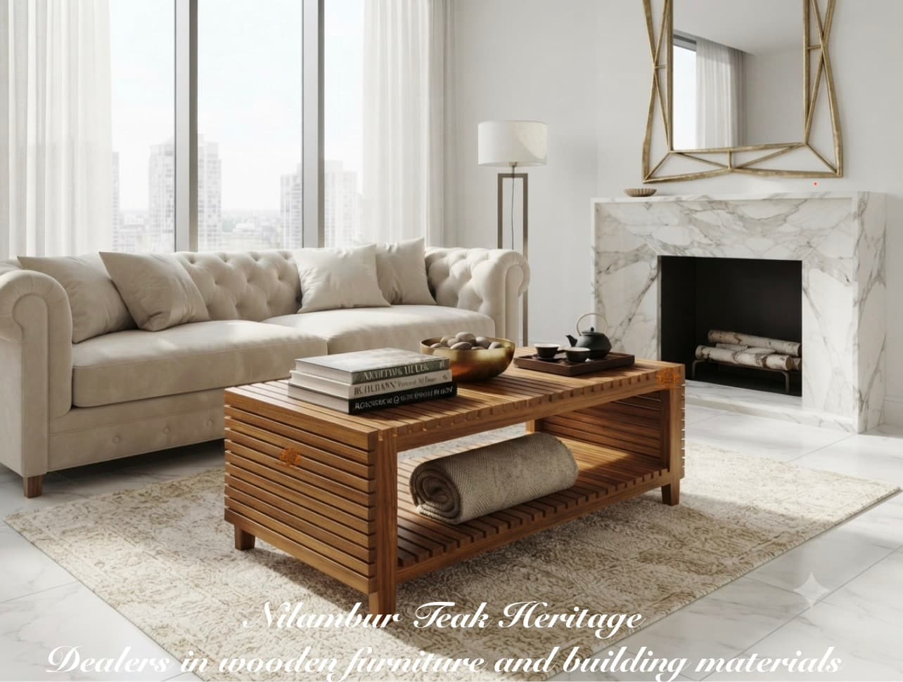 Fully Slatted Box-Frame Solid Teak Wood Coffee Table