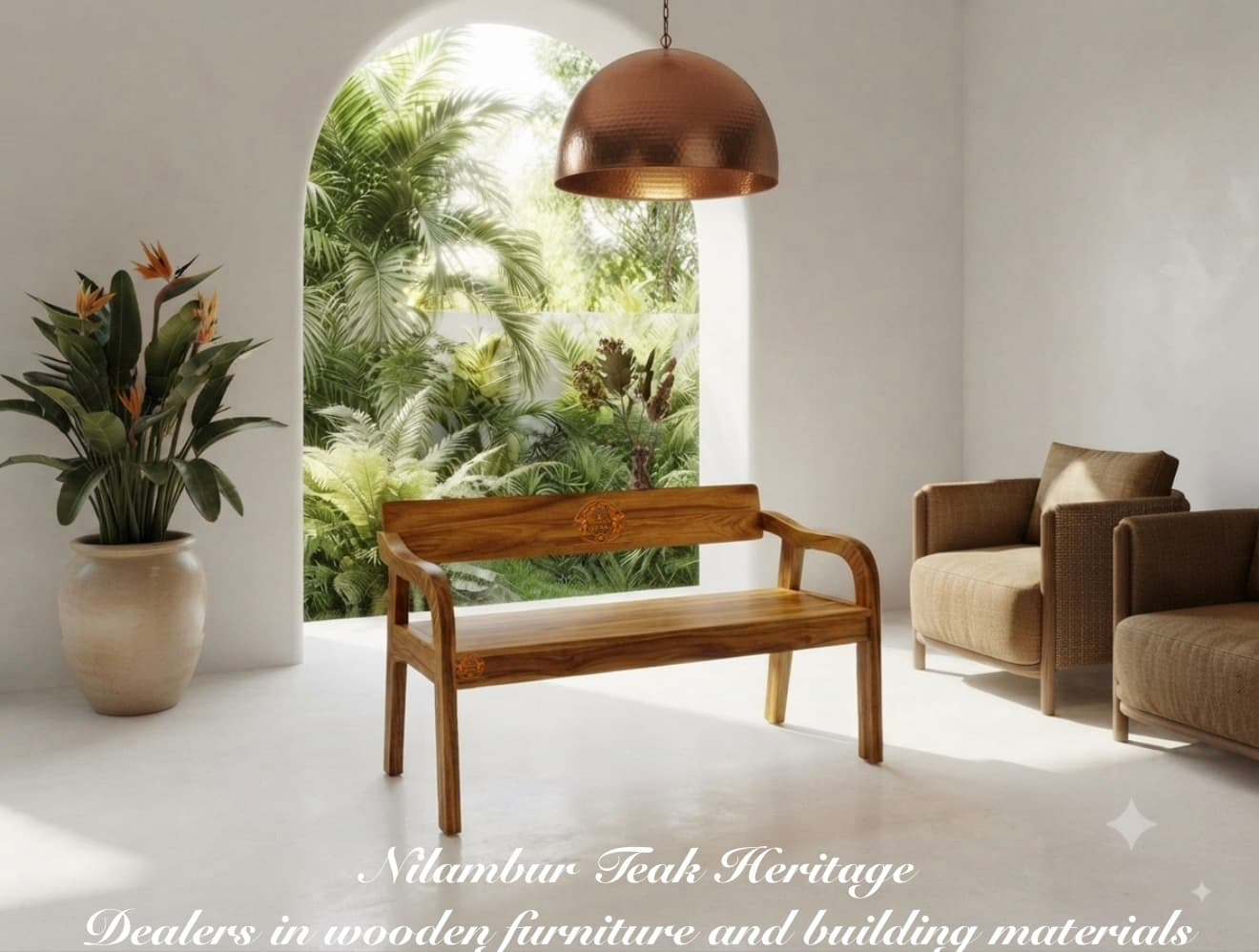 Aura Artisanal Solid Teak Wood Sit-Out Bench with Backrest