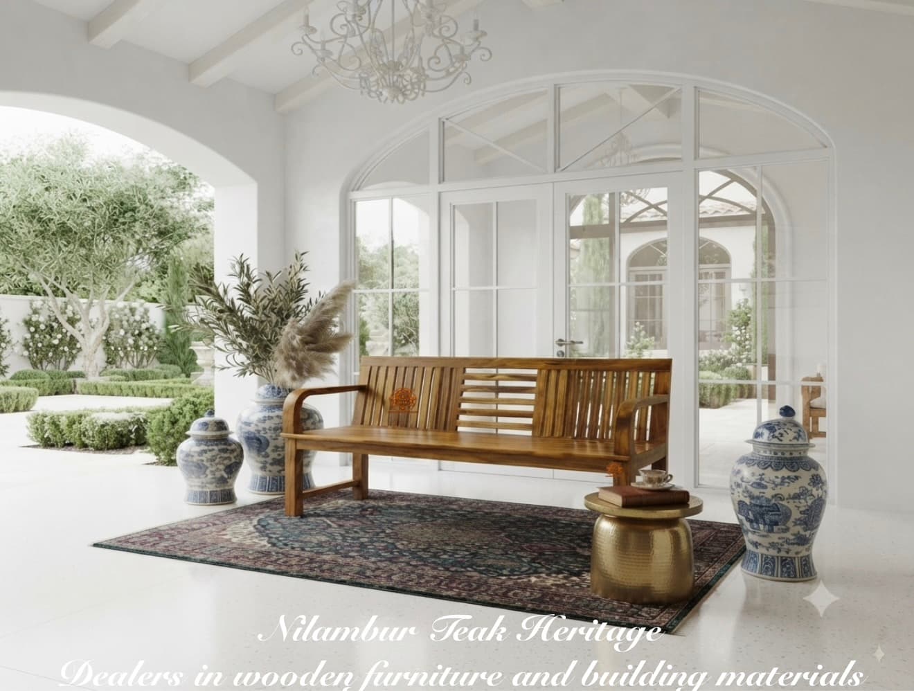 Aura Hybrid-Back Solid Teak Sit-Out Bench