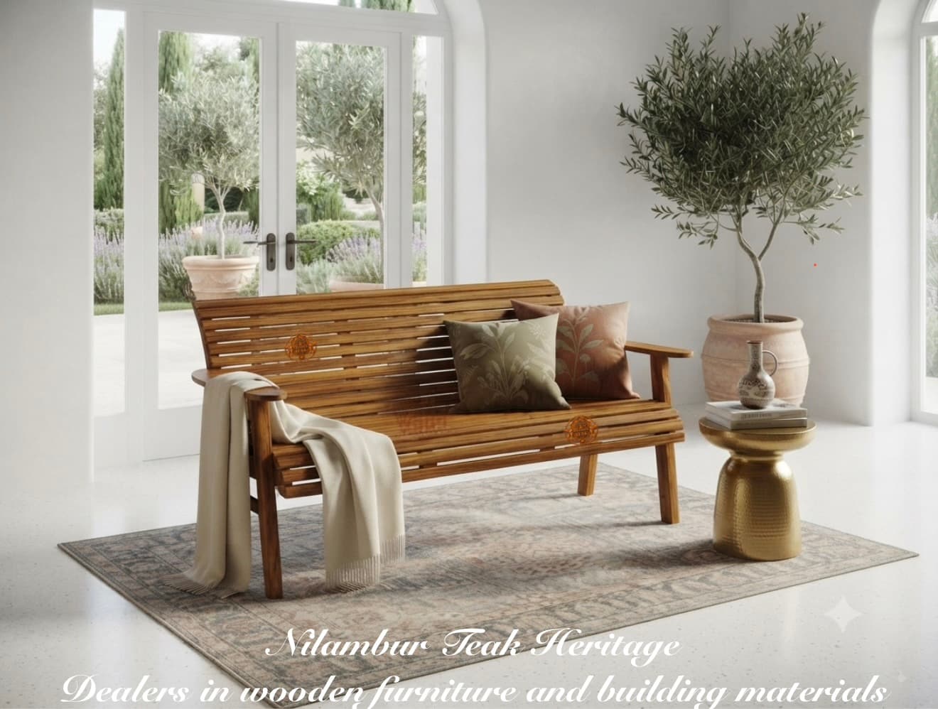 Elegance Solid Teak Wood Slat Sit-Out Bench