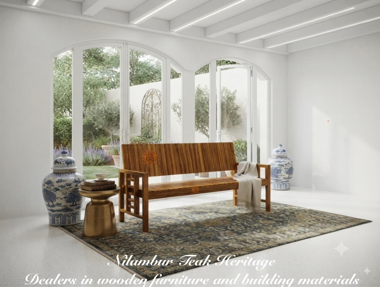 Harmony Vertical-Slat Teak Sit-Out Bench