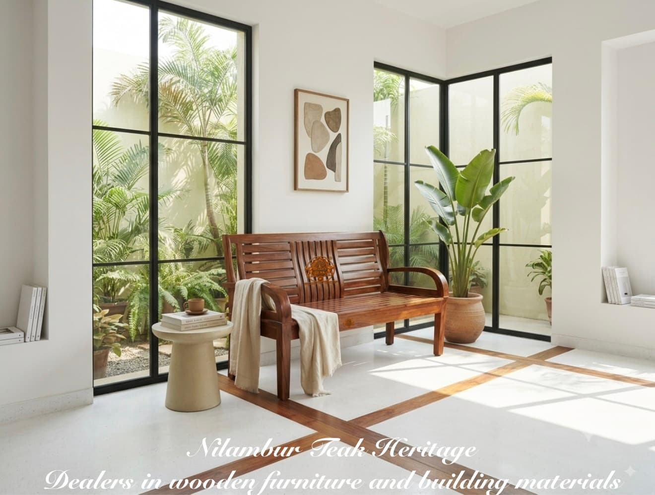 Hybrid Slat-Pattern Solid Teak Sit-Out Bench