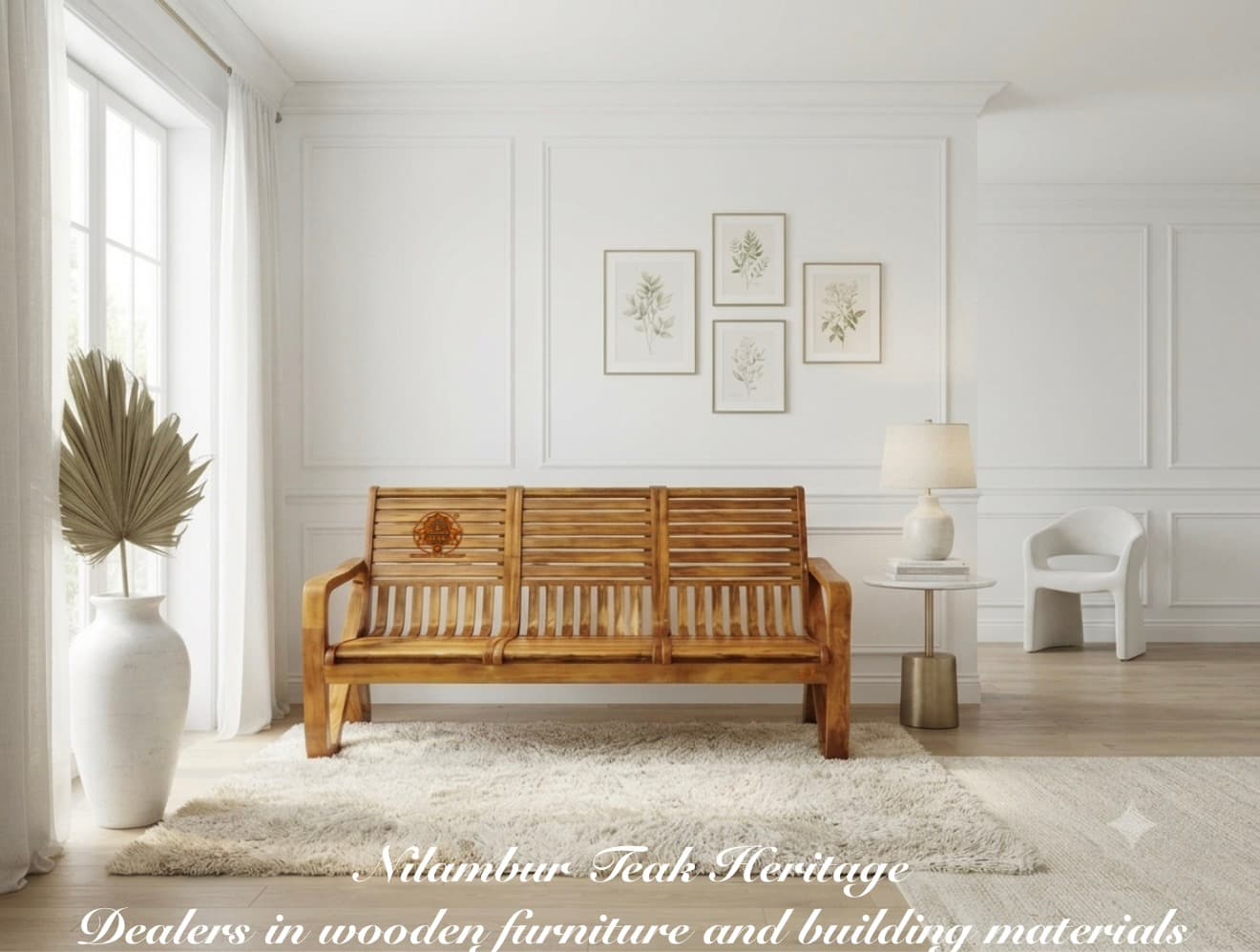 Harmony Split-Louver Triple-Bay Teak Bench