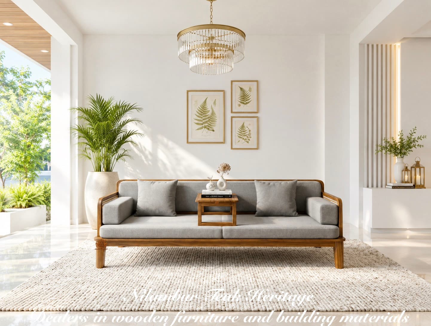 Zenith Integrated-Tray Upholstered Teak Sit-Out Sofa