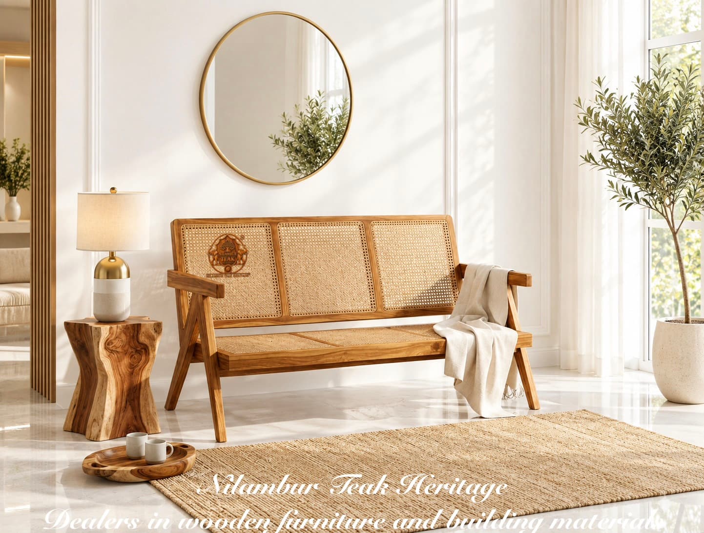 Solaria Tri-Cane Solid Teak Sit-Out Bench
