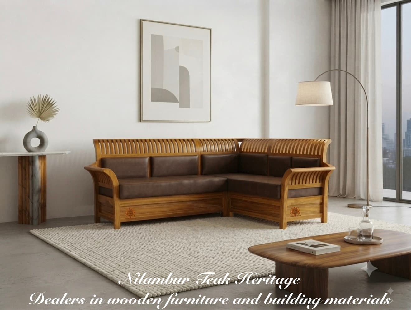 Imperial Spindle-Back Solid Teak Wood L-Shape Corner Sofa Set