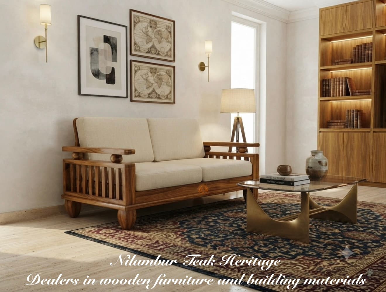 Artisan Solid Teak Wood 2-Seater Loveseat Sofa