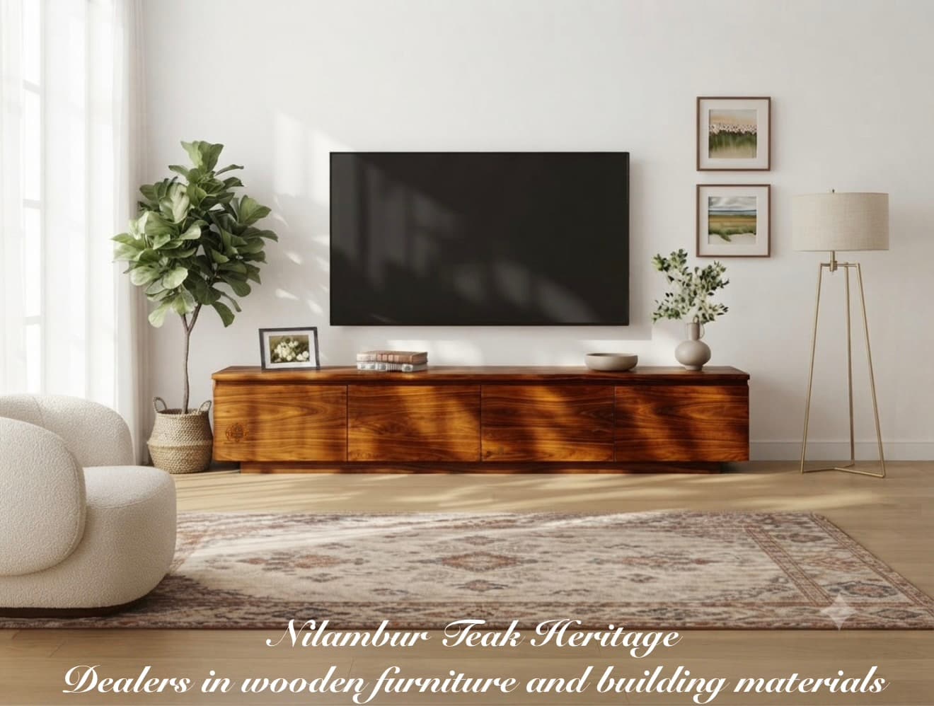 Grand Horizon Solid Teak Wood Low-Profile TV Console & Media Credenza (Extra-Wide)